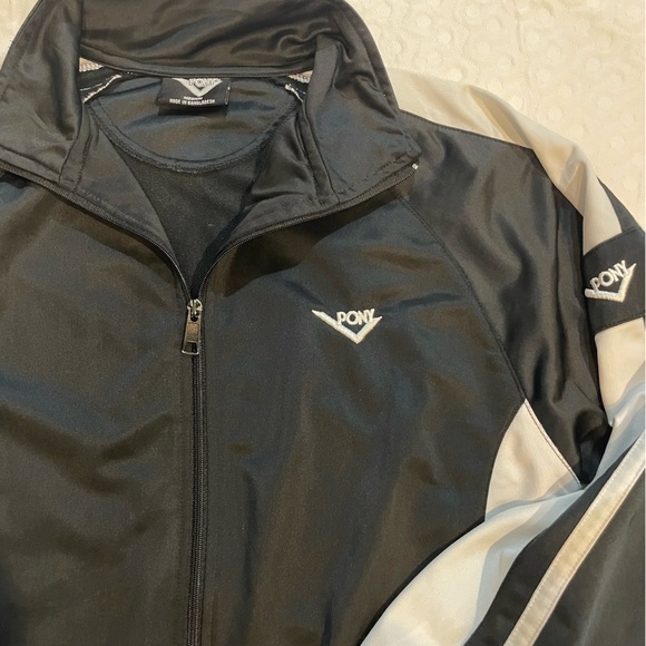 Pony Other - PONY Men’s Medium Track Jacket Sports Streetwear Black and White Full Zip
